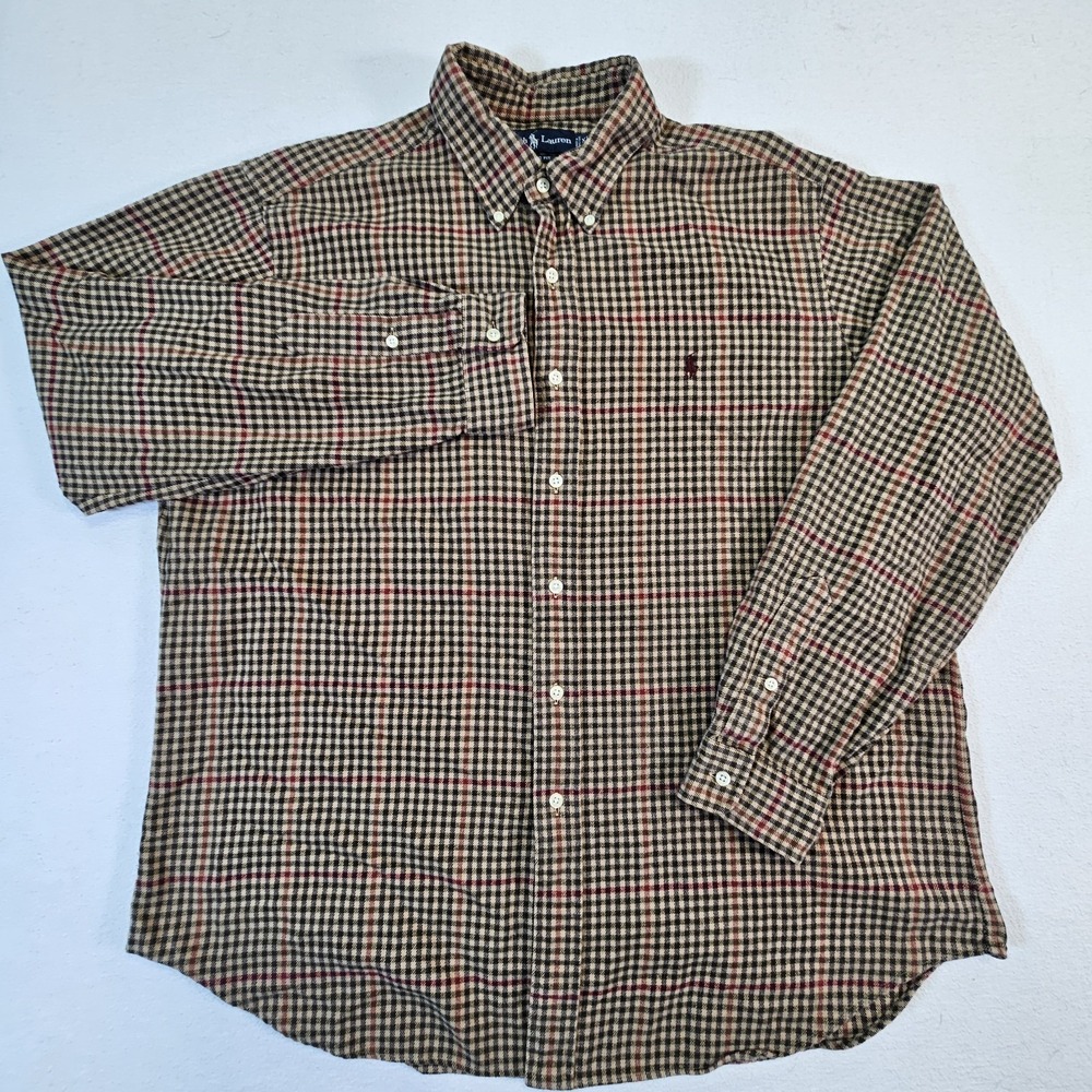 Polo Ralph Lauren Men Classic Fit XL Oxford Shirt Long SleeveRed Tan Plaid Pony